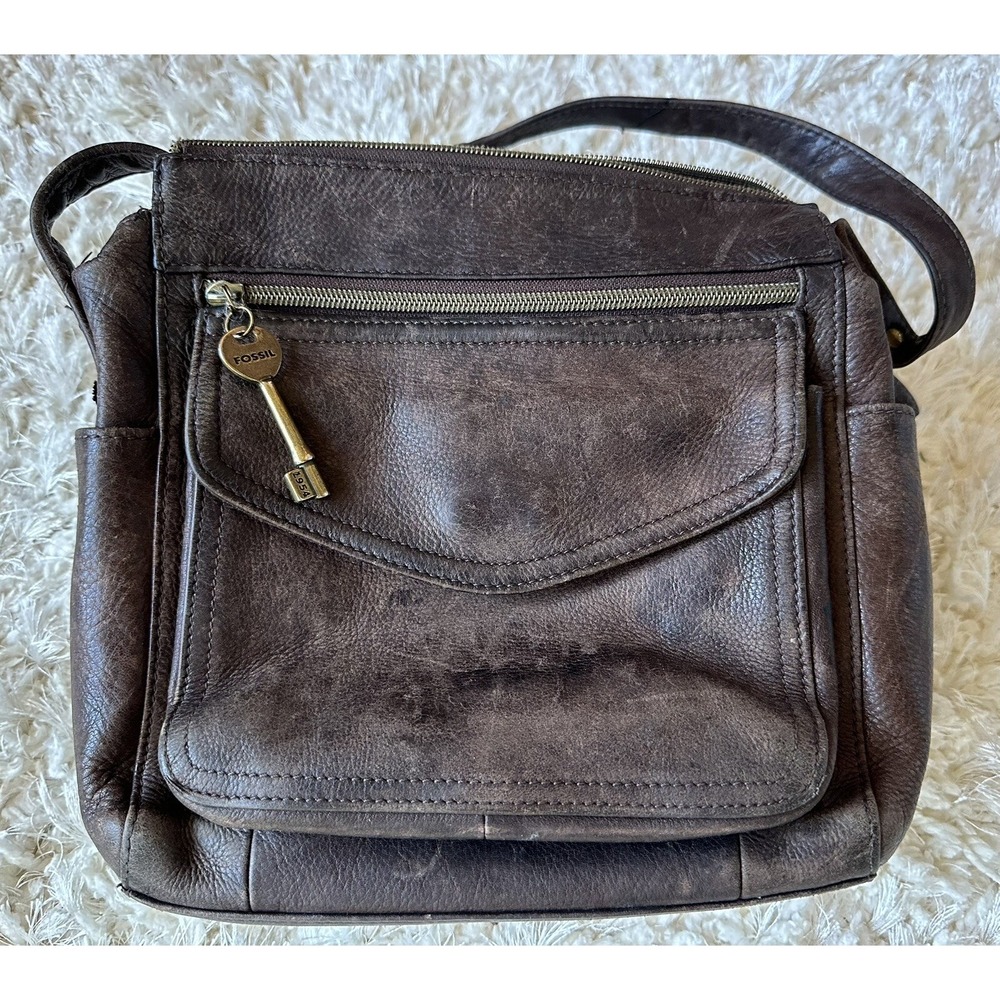 Fossil Crossbody Purse Retro Leather Womens Medium Brown Good